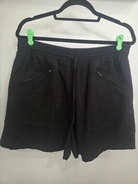 Simply Vera Vera Wang Black Linen Blend Drawstring Shorts with Zip Pockets